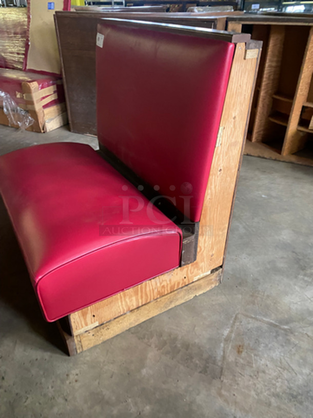 NEW! Single Sided Red Cushioned Booth Seat! With Wooden Outline! Perfect For Up Against The Wall! Can Be Connected To Any Of The Booths Listed! - Image 2 of 7