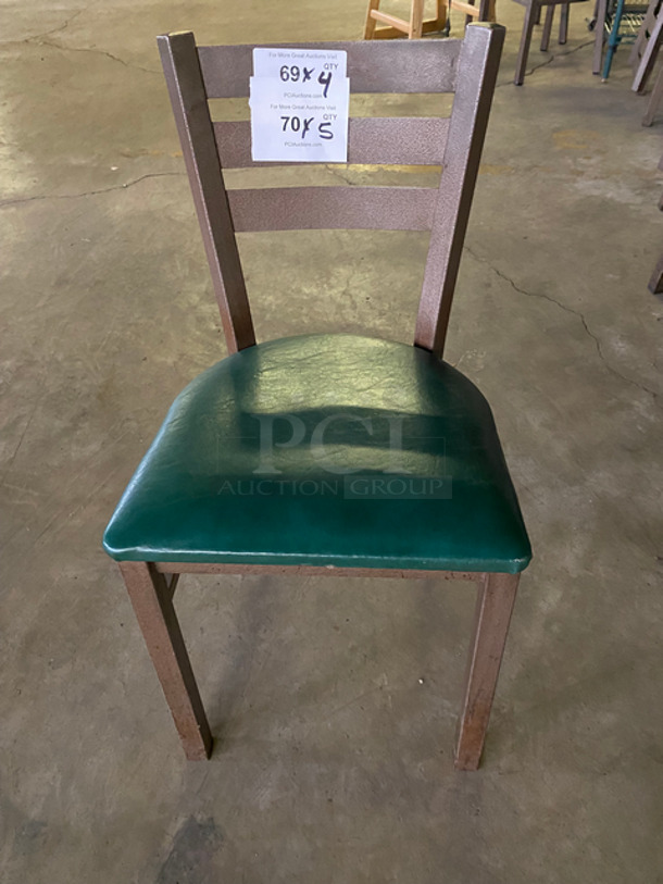 Green Cushioned Chairs! With Brown Metal Body! 4x Your Bid!