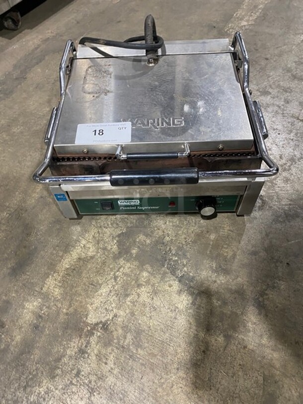 Waring Commercial Countertop Panini/Sandwich Supremo Grill! All Stainless Steel! Press With Ribbed Surface! WORKING WHEN REMOVED! Model: WPG250 SN: 150113 120V 60HZ