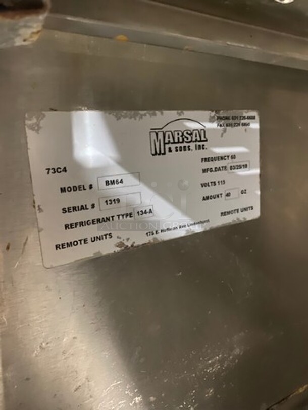 2010 Marsal Commercial Refrigerated Pizza Prep Table! With Single Door Storage Space! With 2 Drawers Underneath! All Stainless Steel! On Casters! Model: BM64 SN: 1319 115V 60Hz 1 Phase - Image 7 of 10