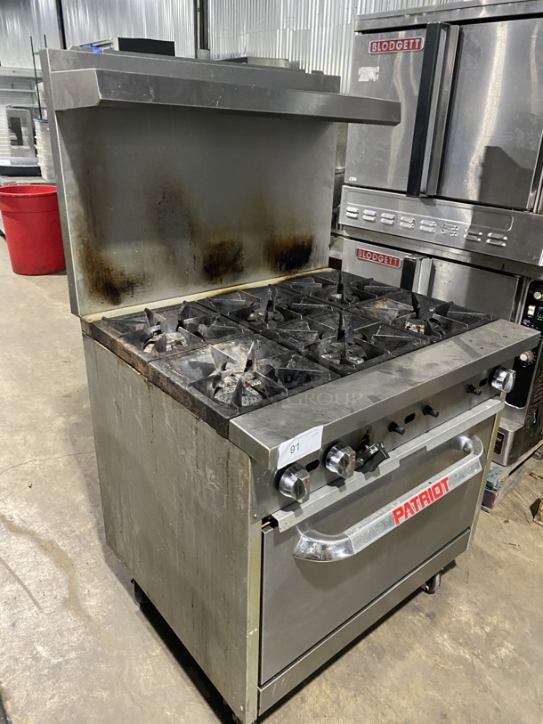 Patriot FMGR-36/NG Stainless Steel Commercial Natural Gas Powered 6 Burner Range w/ Oven and Back Splash on Commercial Casters!19105340067! - Image 2 of 10