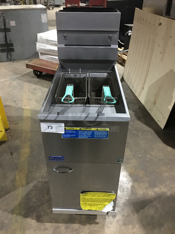 Pitco Frialator Commercial Natural Gas Powered 4 Burner Deep Fat Fryer! With 2 Frying Baskets! All Stainless Steel! On Legs! - Image 1 of 8