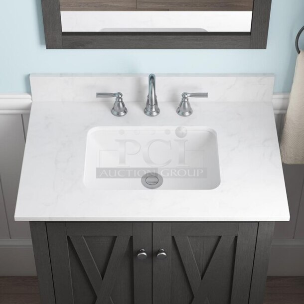 Style Selections 30-in Gray Undermount Single Sink Bathroom Vanity with White Engineered Stone Top (Mirror Included) - Image 8 of 10
