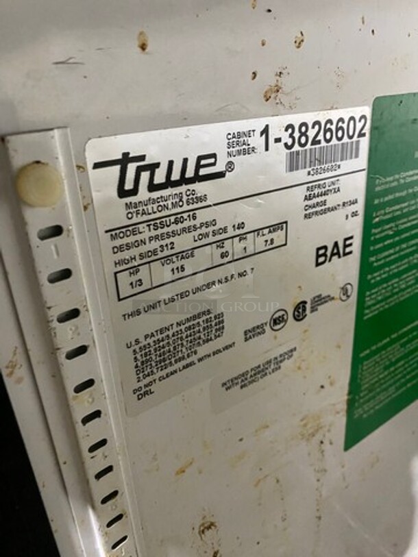 True Commercial Refrigerated Sandwich Prep Table! With Commercial Cutting Board! With 2 Door Underneath Storage Space! All Stainless Steel! On Casters! Model: TSSU6016 SN: 13826602 115V 60HZ 1 Phase - Image 8 of 9