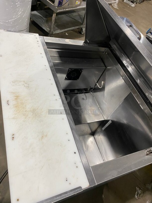 Cool Tech Refrigerated 2 Door Mega Top Sandwich Prep Table! With Poly Cutting Board!  Model CMPH-36bm SN: 83417 120V  - Image 7 of 10