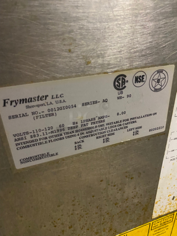 Frymaster Commercial Electric Powered 3 Bay Deep Fat Fryer! With Oil Filter System! With Fryer Covers! All Stainless Steel! On Casters! SN: 0012GI0054 110/120V 60HZ 1 Phase - Image 10 of 12