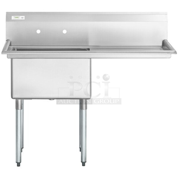 BRAND NEW SCRATCH & DENT! Regency 16 Gauge Stainless Steel One Compartment Commercial Sink With Right Side Drainboard. Back right corner weld is broken  - Image 1 of 7