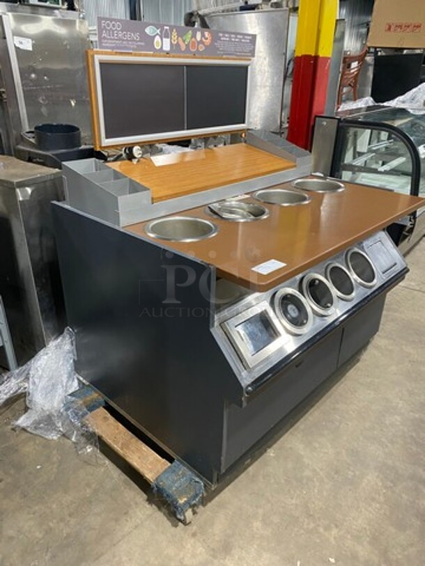 GREAT! Commercial Self-Service Waitress Station! With Announcement Chalk Board! With Dual Side Condiment Caddies! With Utensil Holders! With Assorted Size Cup Holders! Wooden Top And Stainless Steel Body! - Image 2 of 8