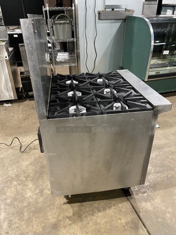 Garland Commercial Natural Gas Powered 6 Burner Stove! With Raised Back Splash! With Convection Oven Underneath! Metal Oven Rack! All Stainless Steel! On Casters! - Image 4 of 9