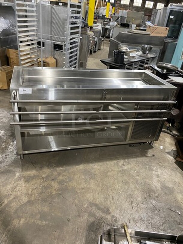 OUT OF THE BOX! NEVER USED! Bayonne Commerical 5 Bay Cold Pan/Cold Food Buffet Counter! With Folding Serving Counter! With 2 Shelf Storage Underneath! All Stainless Steel! On Legs! Model: CPM-72 SN: 7195 120V 60HZ 1 Phase