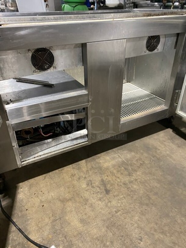 Leader Commercial Refrigerated Sandwich Prep Table! With 3 Door Storage Space Underneath! Poly Coated Racks! With Rear View Through Window! All Stainless Steel! On Casters! Model: LM60SC SN: GY09M0410A 115V 60HZ 1 Phase - Image 5 of 7