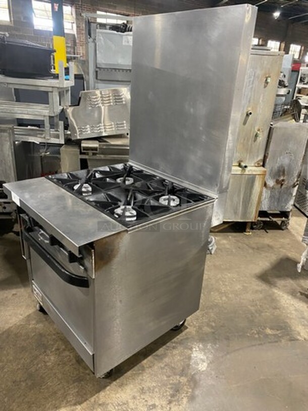 Southbend Commercial Natural Gas Powered 4 Burner Stove! With Raised Back Splash! With Oven Underneath! All Stainless Steel! On Casters! - Image 2 of 12