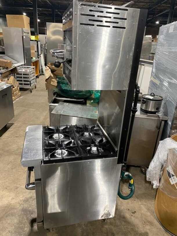 American Range Commercial Natural Gas Powered 4 Burner Stove! With Raised Back Splash And American Range Salamander! With Oven Underneath! All Stainless Steel! On Legs! - Image 3 of 10