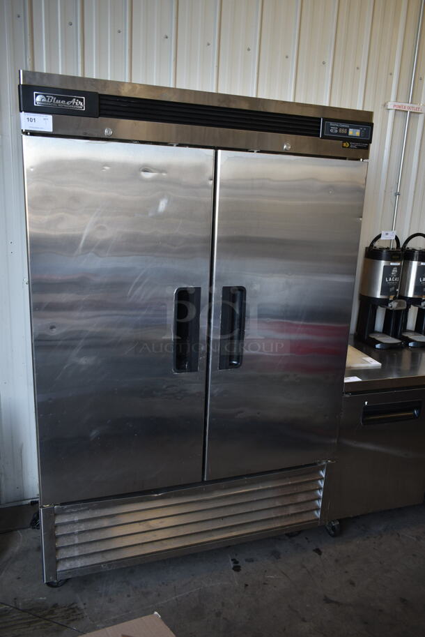 Blue Air BSR49 Stainless Steel Commercial 2 Door Reach In Cooler w/ Poly Coated Racks on Commercial Casters. 115 Volts, 1 Phase. Tested and Working! - Image 1 of 7