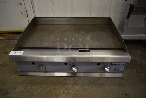 Cooking Performance Group CPG Stainless Steel Commercial Countertop Natural Gas Powered Flat Top Griddle w/ Thermostatic Controls w/ 4 Gas Hoses. - Image 1 of 6