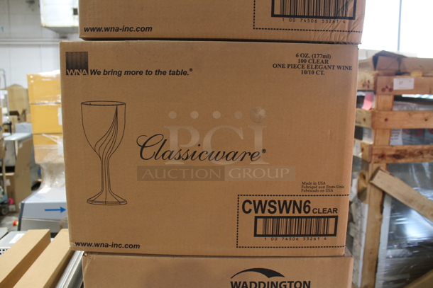 5 Boxes of 100 BRAND NEW! Classicware CWSWN6 Clear Poly Wine Glasses. 5 Times Your Bid!
