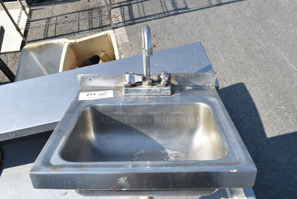 Stainless Steel Single Bay Wall Mount Sink w/ Faucet and Handles.  - Image 1 of 6