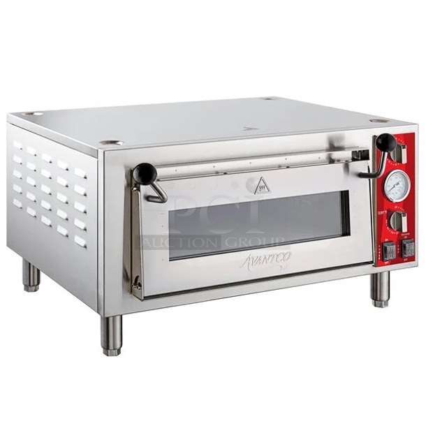 BRAND NEW SCRATCH AND DENT! Avantco 177DPO18S Stainless Steel Commercial Countertop Electric Powered Single Deck Pizza Oven. 120 Volts, 1 Phase. Tested and Working!