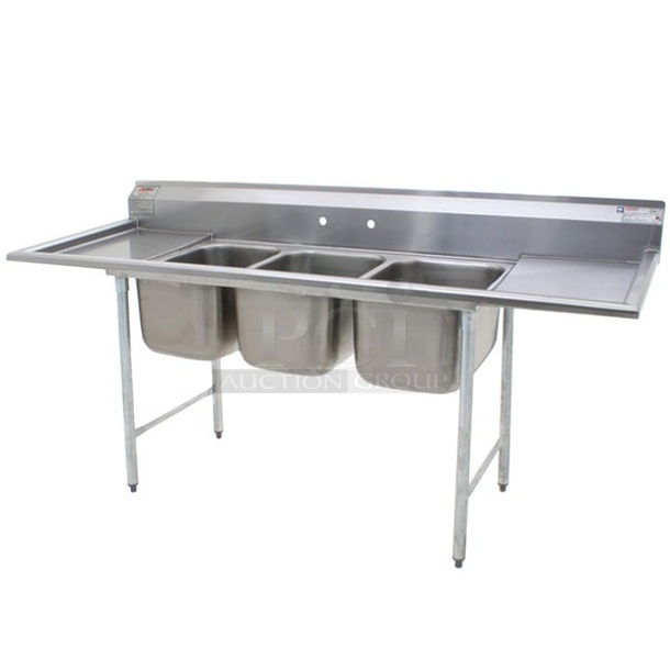 BRAND NEW SCRATCH AND DENT! Eagle 414-16-3-18 Three 16" Bowl Stainless Steel Commercial Compartment Sink with Two 18" Drainboards - Image 1 of 6