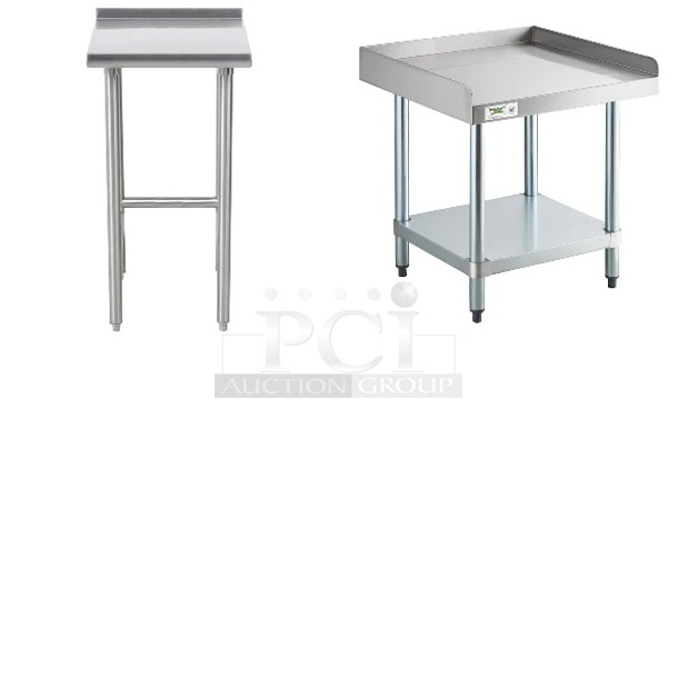 4 BRAND NEW SCRATCH AND DENT! Items Including Advance Tabco TFMS-183 36" x 18" Equipment Filler Table, Regency 600ES2424G 24" x 24" 16-Gauge Stainless Steel Equipment Stand with Galvanized Undershelf, . 4 Times Your Bid! May Be Missing Pieces.   - Image 1 of 9