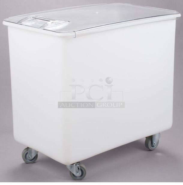 BRAND NEW SCRATCH AND DENT! Cambro IB44148 42.5 Gallon / 680 Cup White Flat Top Mobile Ingredient Storage Bin with Sliding Lid on Commercial Casters. 