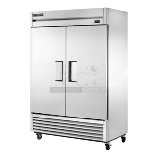 BRAND NEW SCRATCH AND DENT! 2024 True T-49F-HC Stainless Steel Commercial 2 Door Reach In Freezer w/ Commercial Casters. 115 Volts, 1 Phase. Tested and Powers On But Does Not Get Cold