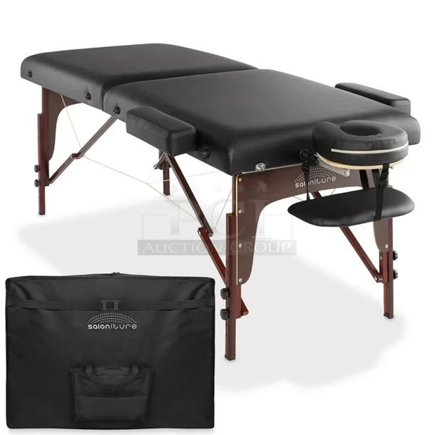 BRAND NEW SCRATCH AND DENT! Saloniture SAL-TABLE-167-BLK Portable Lightweight Bi-Fold Memory Foam Massage Table - Image 1 of 4