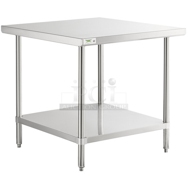 3 BRAND NEW SCRATCH AND DENT! Regency 600TS3636S 36" x 36" 16 Gauge Stainless Steel Commercial Work Table with Undershelf. 3 Times Your Bid! May Be Missing Pieces.  - Image 1 of 7