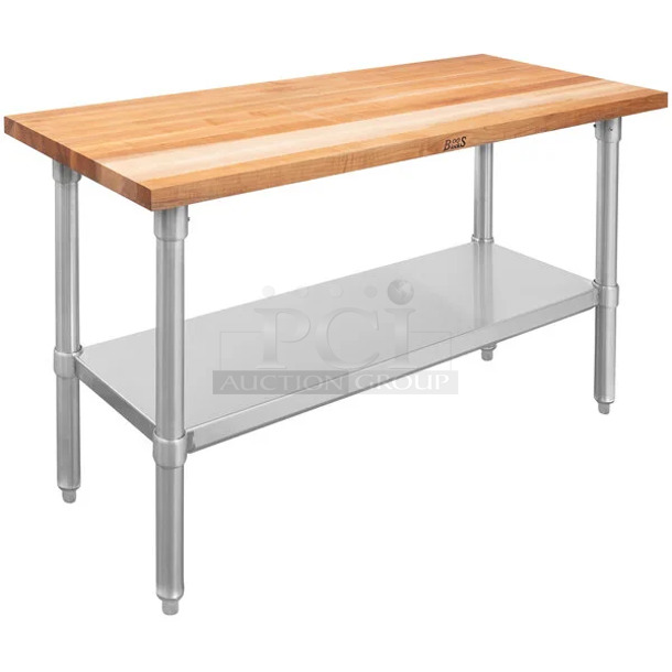 BRAND NEW SCRATCH AND DENT! John Boos & Co. JNS1836 Wood Top Work Table with Galvanized Base and Adjustable Undershelf - 18" x 36". May Be Missing Pieces.
 - Image 1 of 3