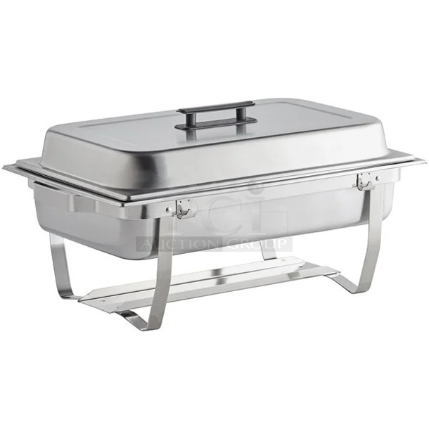 2 BRAND NEW SCRATCH AND DENT! Choice 100FLDCHF3PK  Economy 8 Qt. Full Size Stainless Steel Chafer with Folding Frame. 2 Times Your Bid! - Image 1 of 6