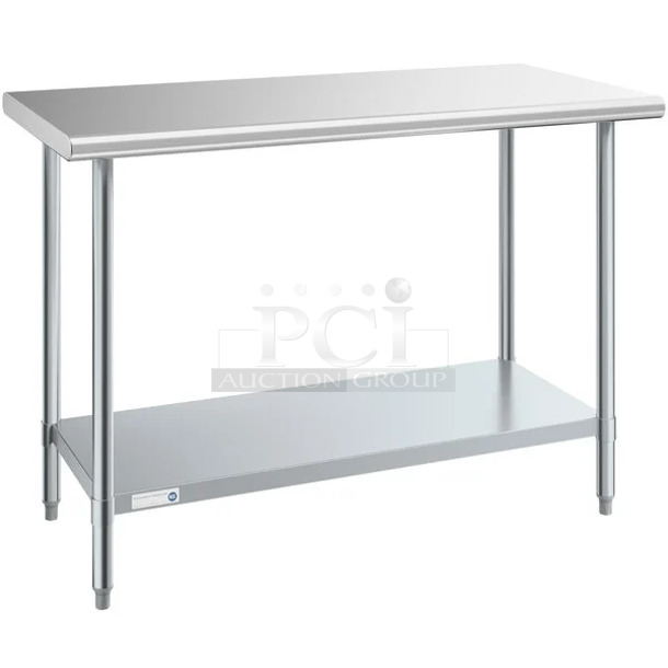 BRAND NEW SCRATCH AND DENT! Steelton 522ETSG2448 24" x 48" 18 Gauge 430 Stainless Steel Work Table with Undershelf. May Be Missing Pieces.  - Image 1 of 3