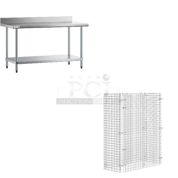 2 BRAND NEW SCRATCH AND DENT! Items Including Regency 600TB3060G 30" x 60" 18-Gauge 304 Stainless Steel Commercial Work Table with 4" Backsplash and Galvanized Undershelf and Regency 460ECSC2448 NSF Chrome Wire Security Cage - 24" x 48" x 61". 2 Times Your Bid!  May Be Missing Pieces.  - Image 1 of 4