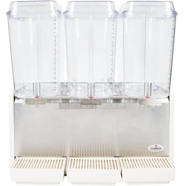 BRAND NEW SCRATCH AND DENT! Crathco D35-4 Classic Bubbler Series Triple 5 Gallon Bowl High Impact Plastic Refrigerated Beverage Dispenser. 115 Volts, 1 Phase.  - Image 1 of 10