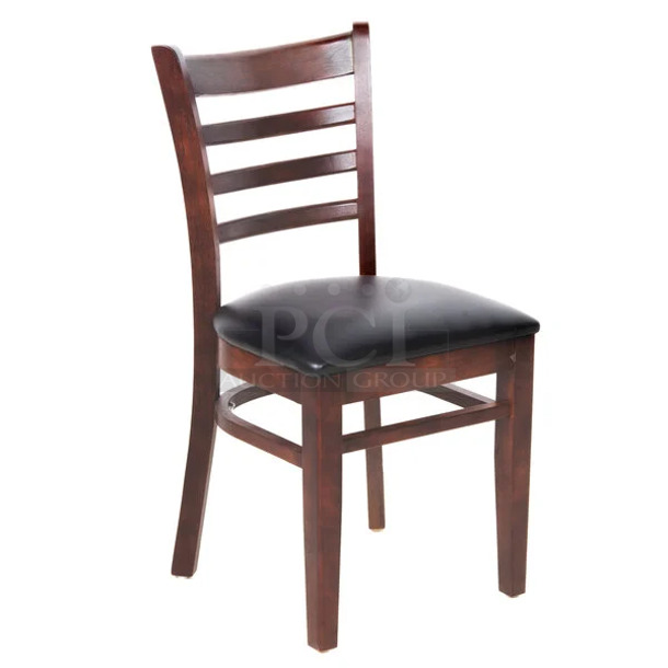 14 BRAND NEW SCRATCH AND DENT! Wooden Dining Height Ladder Back Chair w/ Black Cushion. 14 Times Your Bid!  - Image 1 of 9