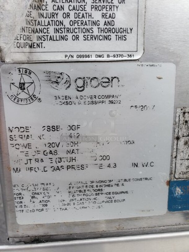 GROEN Natural Gas Smart Steam Boilerless Steamer 100 30X33X64 (Missing one handle) - Image 6 of 7