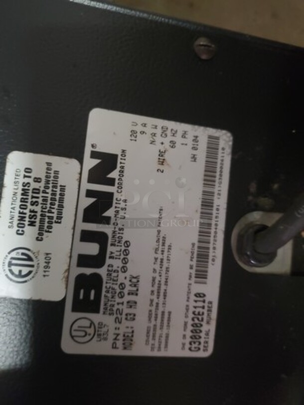Bunn G3 HD Black Bulk Coffee Bean Grinder
 - Image 2 of 2