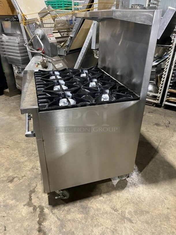 Sunfire Commercial Natural Gas Powered 6 Burner Stove! With Raised Back Splash And Salamander Shelf! With Oven Underneath! All Stainless Steel! On Casters! - Image 3 of 8
