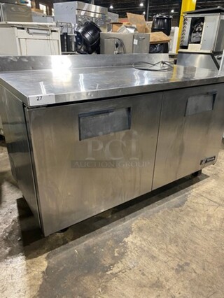 True Commercial 2 Door Lowboy/Worktop Cooler! With Backsplash! All Stainless Steel! On Casters!