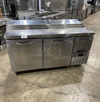 Awesome! Continental Commercial Refrigerated Pizza Prep Table! With 3 Door Storage Space Underneath! All Stainless Steel! On Casters! Model: CPA68 SN: 15974548! 115V 1 Phase!