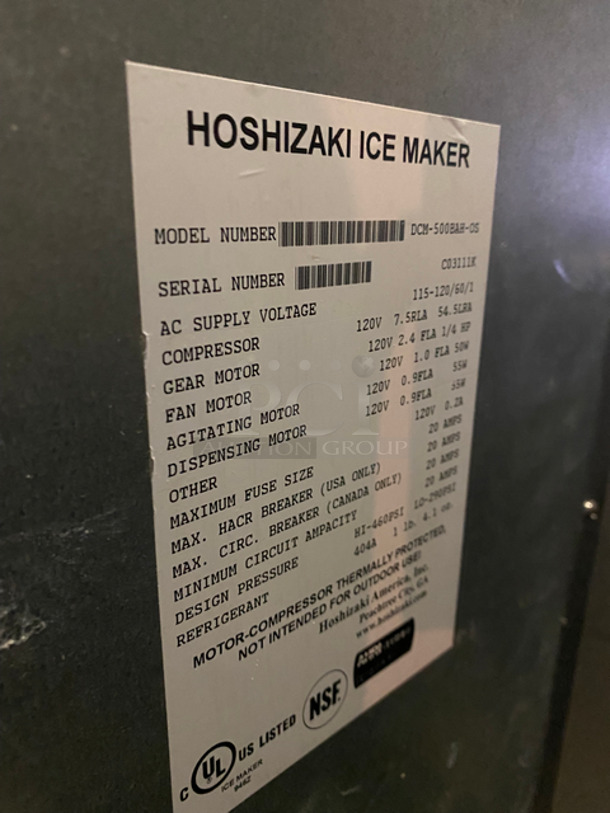COOL! Hoshizaki Commercial Countertop Ice Maker/Dispenser And Water Dispenser! All Stainless Steel! On Legs! Model: DCM-500BAH-OS SN: C03111K 115/120V 60HZ 1 Phase - Image 5 of 7