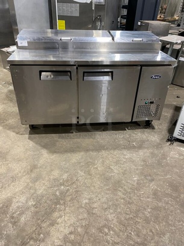 Atosa Commercial Refrigerated Pizza Prep Table! With 2 Door Storage Space Underneath! All Stainless Steel! On Casters!
