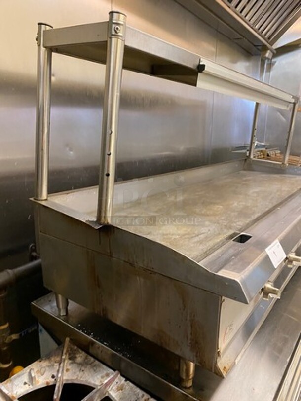 WOW! LATE MODEL! 2020 CPG Commercial Countertop Natural Gas Powered Flat Top Griddle! With Back And Side Splashes! With Overhead Shelf! All Stainless Steel! On Small Legs! WORKING WHEN REMOVED! Model: G72T SN: 2001000609 - Image 3 of 12