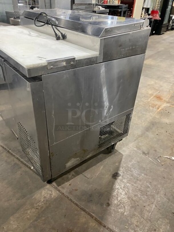 Turbo Air Commercial Refrigerated Pizza Prep Table! With Commercial Cutting Board! With Single Door Storage Space! Poly Coated Rack! All Stainless Steel! On Casters! Model: TPR44SD SN: TP4RA0100B 115V 60HZ 1 Phase - Image 2 of 10