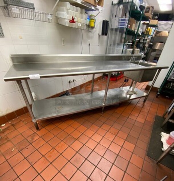 Solid Stainless Steel Work Top/ Prep Table! With Built In Hand Sink! With Faucet And Handles! With Back Splash! With Storage Space Underneath! On Legs! - Image 1 of 8