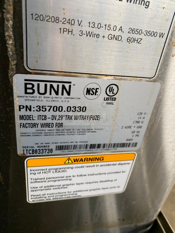 Bunn Commercial Countertop Iced Tea Machine! Stainless Steel Body! Model: ITCBDV SN: ITCB033730 120V 60HZ 1 Phase - Image 6 of 8
