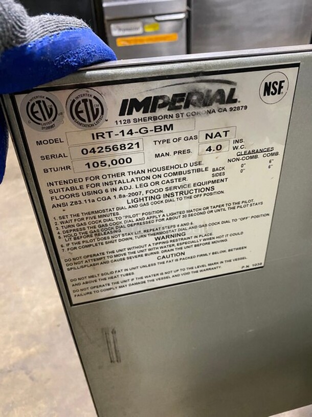 Imperial Commercial Natural Gas Powered Commercial Pasta Cooker/Rethermalizer! With Backsplash! All Stainless Steel! Working When Removed! Model: IRT14GBM SN: 04256821! - Image 7 of 9