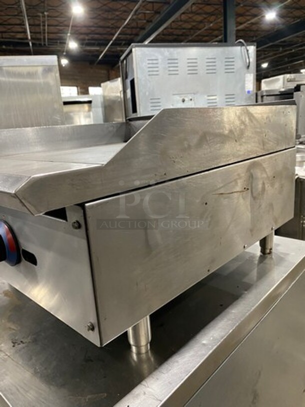 Wow! Star Pro Max Commercial Countertop Natural Gas Powered Flat Top Griddle! With Back And Side Splashes! All Stainless Steel! On Small Legs! Working When Removed!  - Image 3 of 7