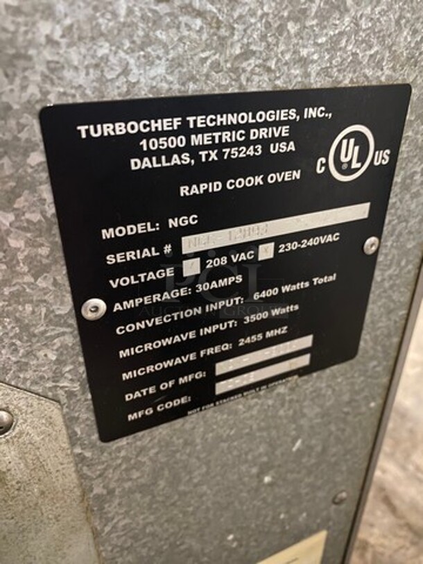 Turbo Chef Commercial Countertop Rapid Cook Oven/ Microwave Oven! All Stainless Steel! Model: NGC SN: NGCD12893 208/230/240V - Image 5 of 8