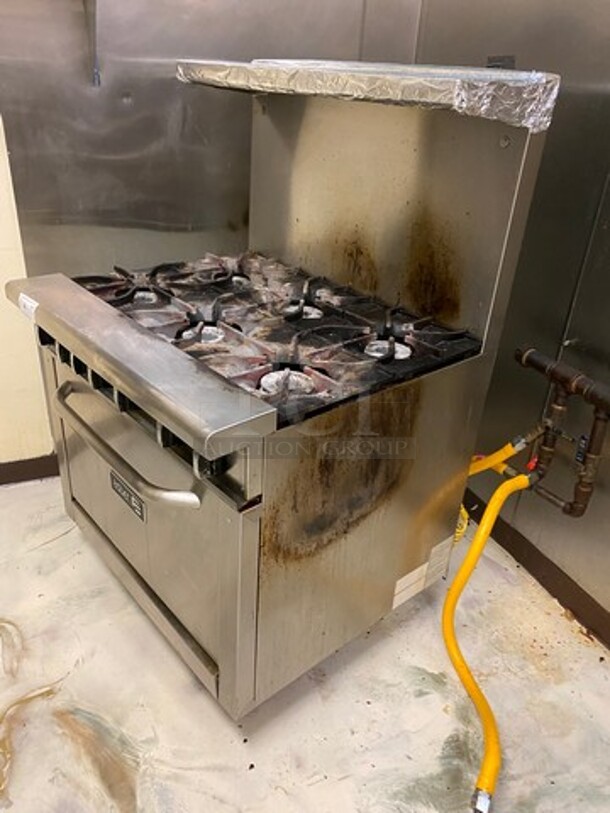 LATE MODEL! 2019 Asber Commercial Natural Gas Powered 6 Burner Stove! With Raised Back Splash And Salamander Shelf! With Oven Underneath! Metal Oven Rack! All Stainless Steel! On Casters! WORKING WHEN REMOVED! - Image 2 of 9