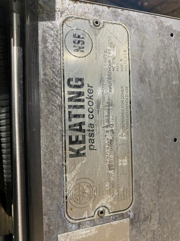 Nice! Keating All Stainless Steel Natural Gas Powered 1 Bay Pasta Cooker With Rinse Station Combo! On Casters! 115V 60HZ 1Phase Model 14pasta Serial PG41330 - Image 10 of 10